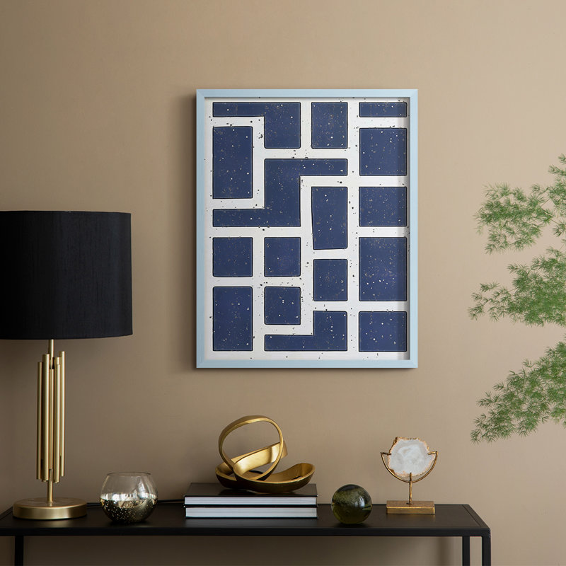 Impression abstraite encadrée CIX - prête à être suspendue - fabriquée aux États-Unis, H 29 po x l 23 po, Bleu