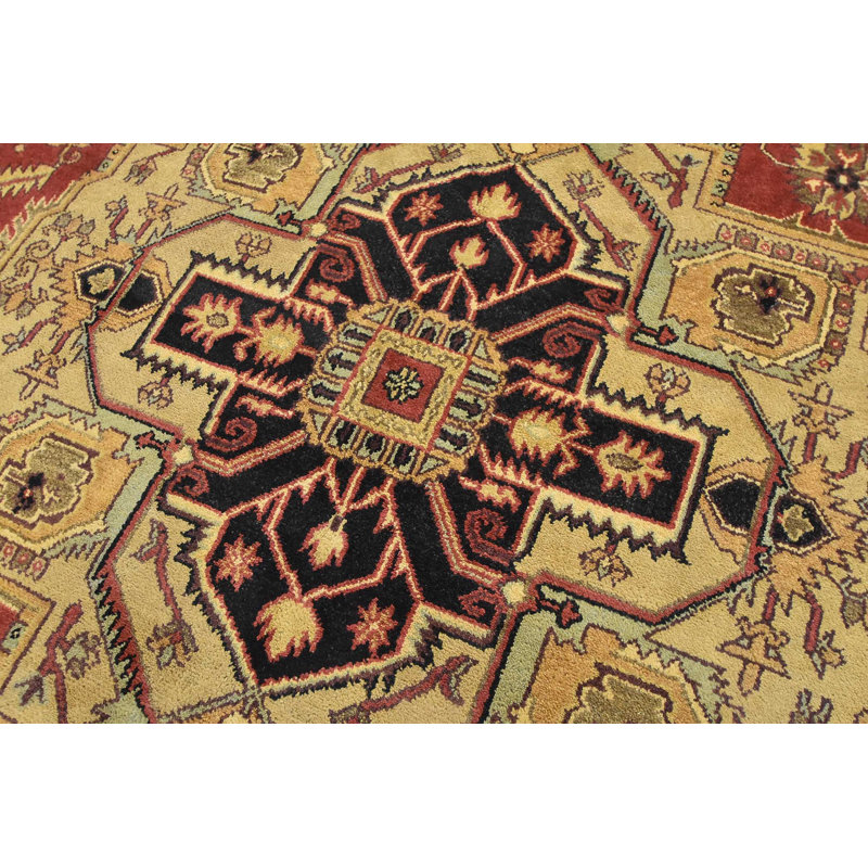 Tapis rouge en laine noué à la main de conception unique 10 pi 1 po x 14 pi 4 po Furqaan