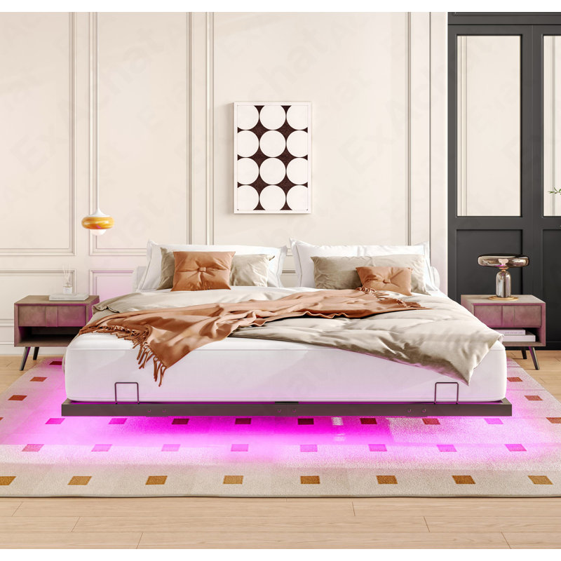 Queen Size Floating Bed Frames With LED Lights, Metal Platform Bed , Solid And Stable, Noise Free, No Box Spring Needed, Easy Assembly