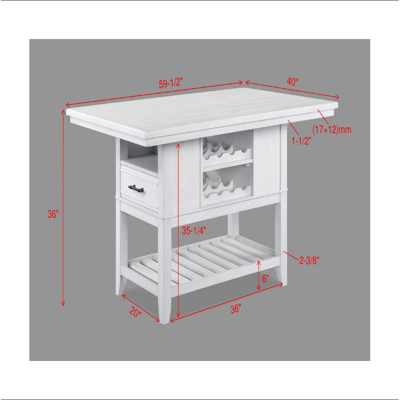 Table de salle à manger à hauteur de comptoir avec tiroirs de rangement 1pc, Blanc antique
