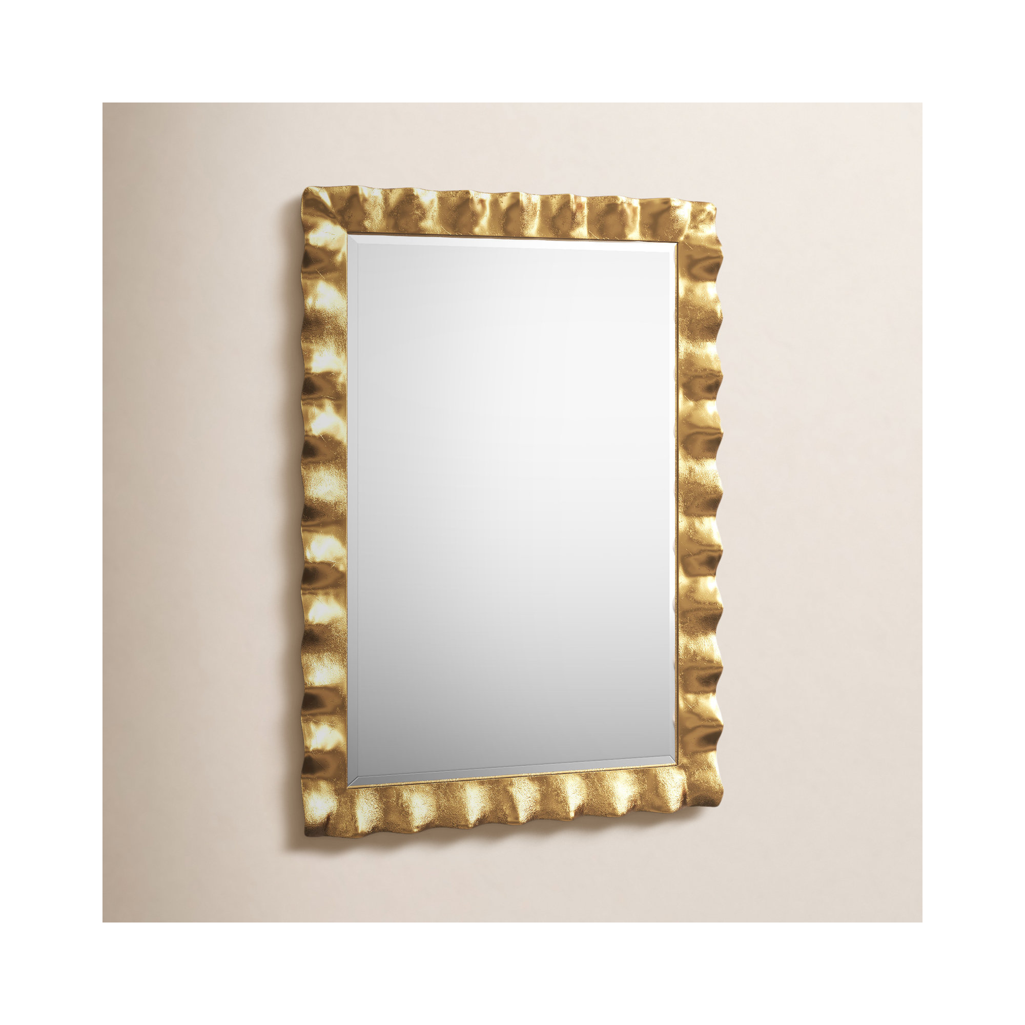 Edith Metal Scalloped Wall Mirror, Lightly Antique Gold Leaf