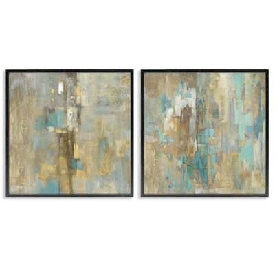  Blue & Rustic Gold Composition 2 PC Giclee Art Set by Justin Turner