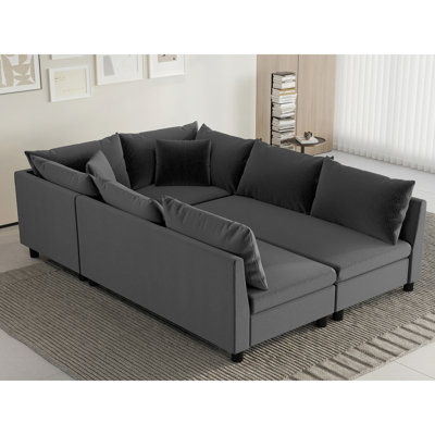 Canapé moderne [Vidéo] Canapé-lit modulaire 86 * 60 ", ensemble de canapé en chenille avec coussins, combinaison libre, mobilier d'intérieur minimaliste, canapé convertible surdimensionné à 6 sièges, appartement, 2 couleurs