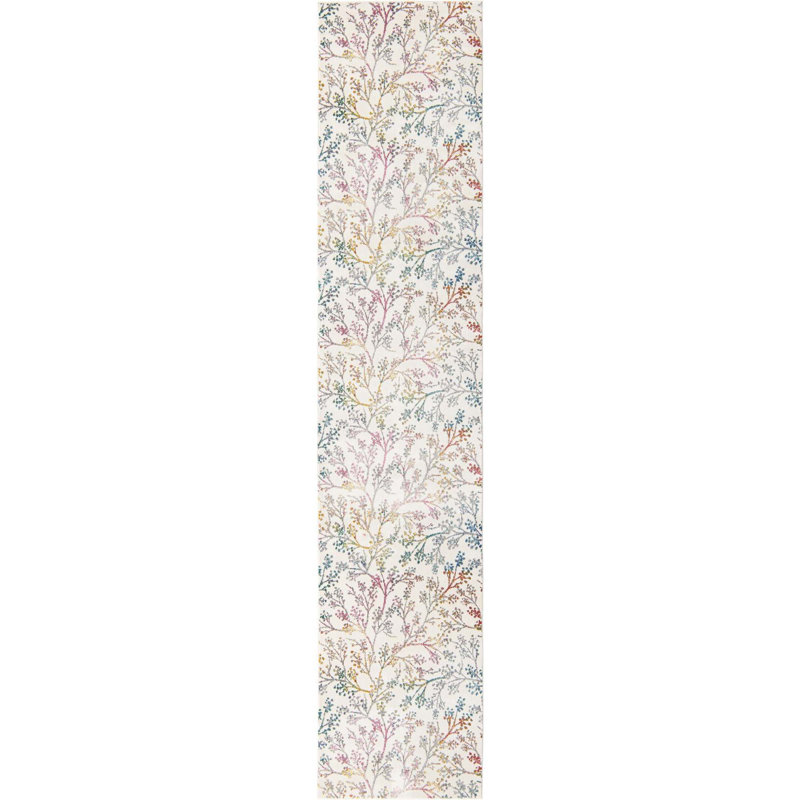 Tapis floral vert / mauve / blanc Adelin, Tapis de couloir 2 pi 7 po x 12 pi