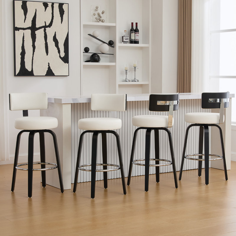 Tabouret pivotant rembourré avec dossier en forme de T, Blanc, 3, Tabouret de comptoir (siège d'une hauteur de 26 p