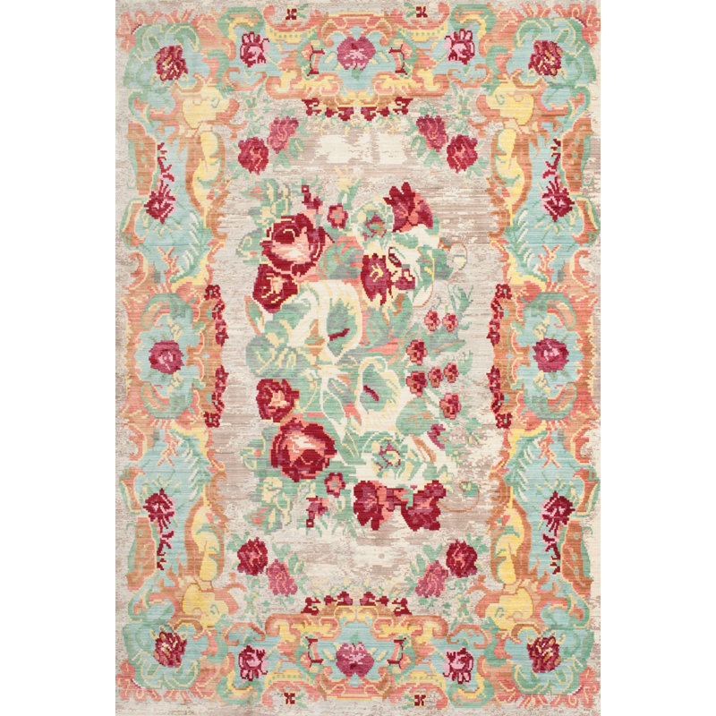 Tapis contemporain rouge / orange, Rectangle 2 pi x 3 pi