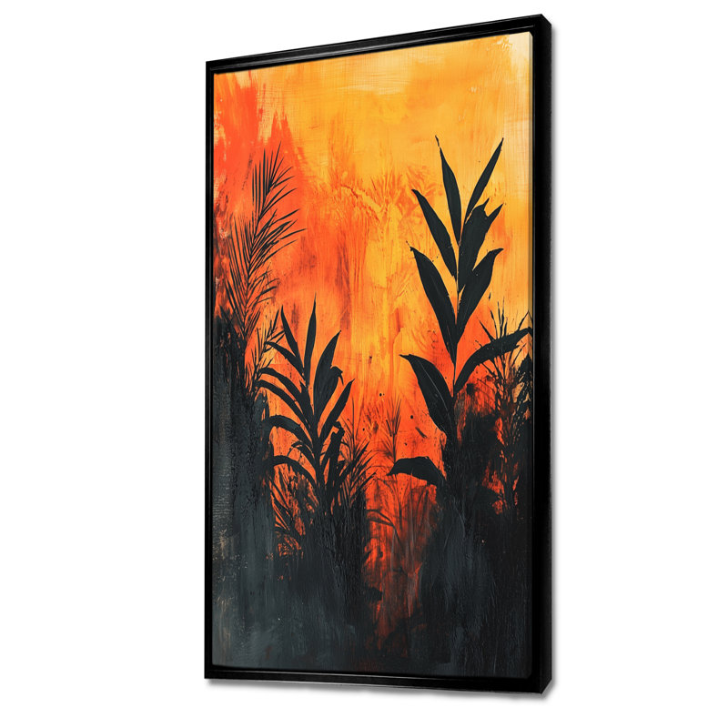 The Fiery Expressionism Tropical Forest I - Plants, art mural, H 60 po x l 28 po, Reproduction avec cadre flottant, Noir