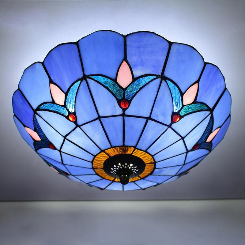 Plafonnier encastré en verre coloré Tiffany, H 7 po x l 11,8 po x P 11,8 po