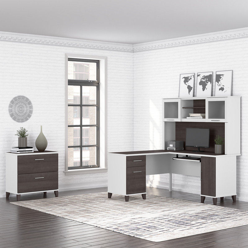 Magomed 3 Piece Computer Desk Office Set, Storm Gray/White