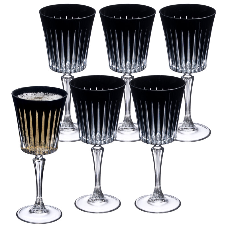 Colored Wine Glasses - Set of 6 Wine Goblets - Glassware - Water Goblets - 7.5 oz, Purple, Black