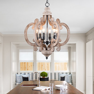 Lustre rustique en bois massif l 18 po à 6 lumières Ambrose