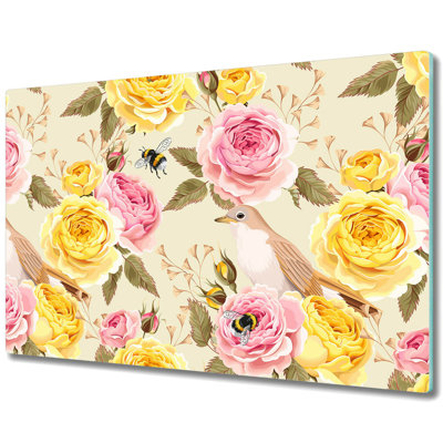 Mccarley Tempered Glass Flowers Leaves Birds Chopping Board
