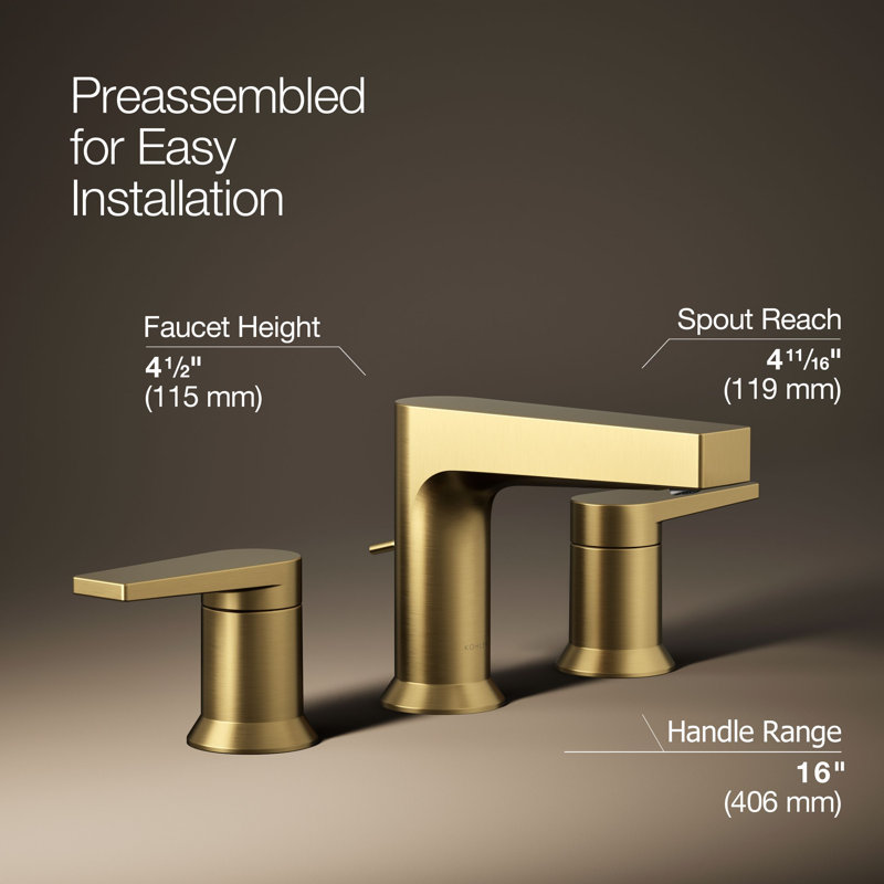 Kohler Taut Widespread Bathroom Faucet with Pop-Up Drain Assembly, 3 Hole 2-Handle Bathroom Sink Faucet, 1.2 gpm