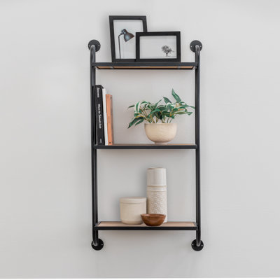 Emery Wood & Metal 3 Tier Wall Shelf
