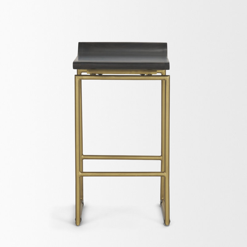 Tabouret de bar et de bar en bois de manguier massif Barlow, Or/brun