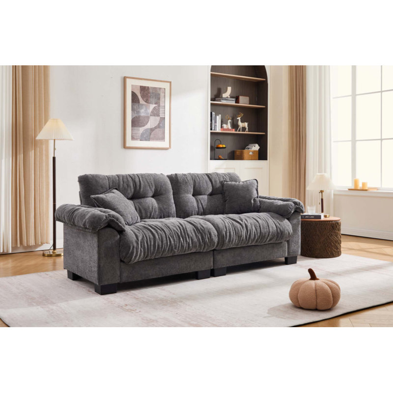 Canapé 3 places en chenille plissée, alliant confort et élégance moderne pour tout espace de vie, Gris