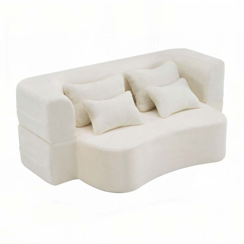 Canapé futon en tissu moelleux comprenant 4 coussins, aucun assemblage requis, Blanc
