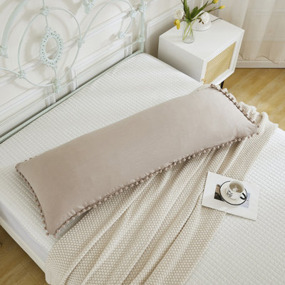 Taupe Body Pillow Cover 20x54 Boho Chic Pom Poms Fringe Decor Body Pillow Case Cover with Pocket Closure