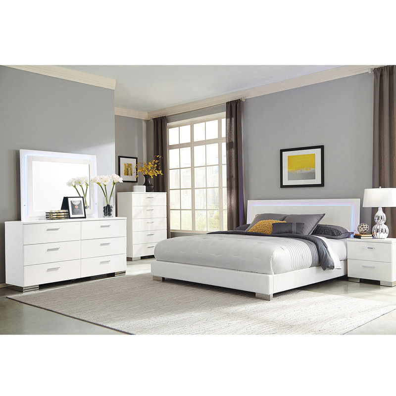 Ensemble de chambre avec grand lit 5 pièces Dulcey, Grand, Cinq pièces : lit, table de chevet, commode, com