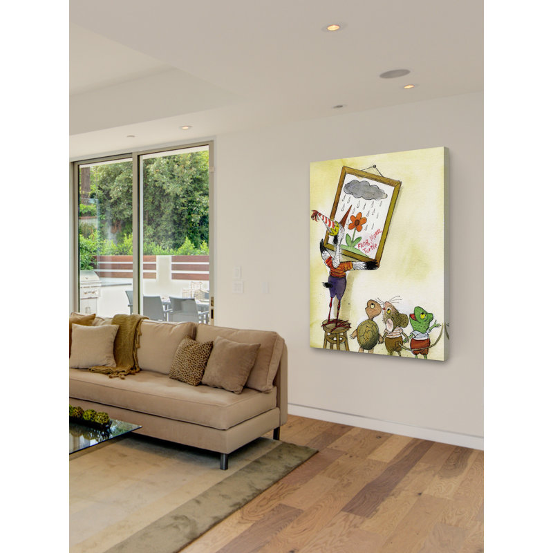 Reproduction de tortue souris grenouille sur toile tendue, H 31 po x l 24 po