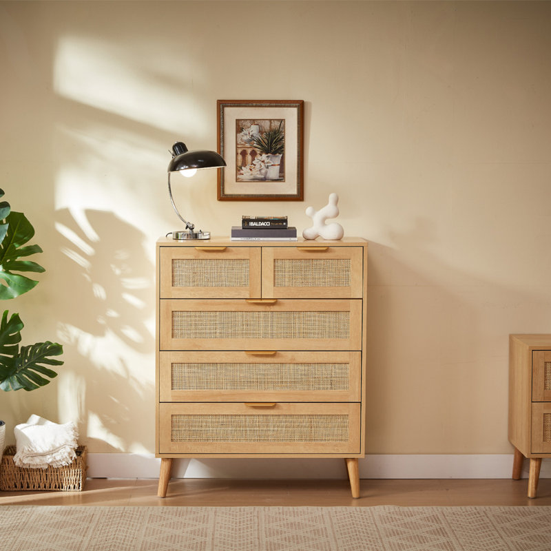 Sumayah Five-drawer Chest Of Drawers With Natural Rattan Doors
