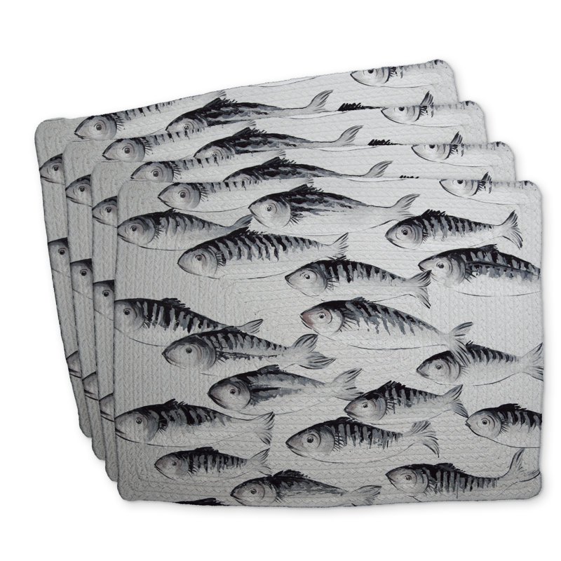 Ensemble de 4 napperons gris en polyester tressé