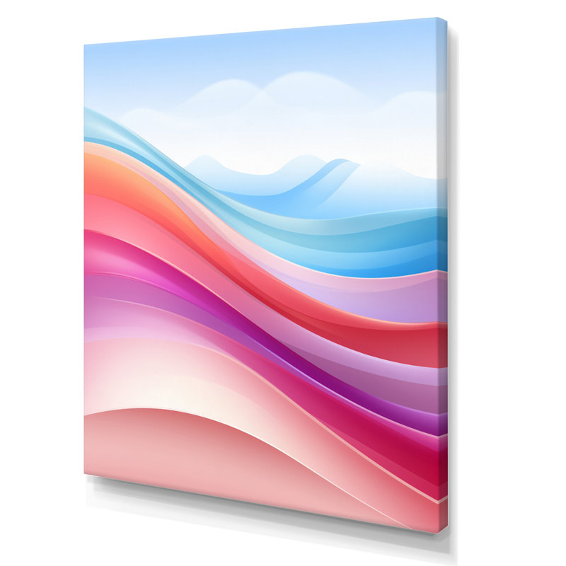 «Blue and Light Pink Abstract Waves - Abstract Shapes», art mural sur toile, H 32 po x l 24 po x P 1 po, Toile tendue