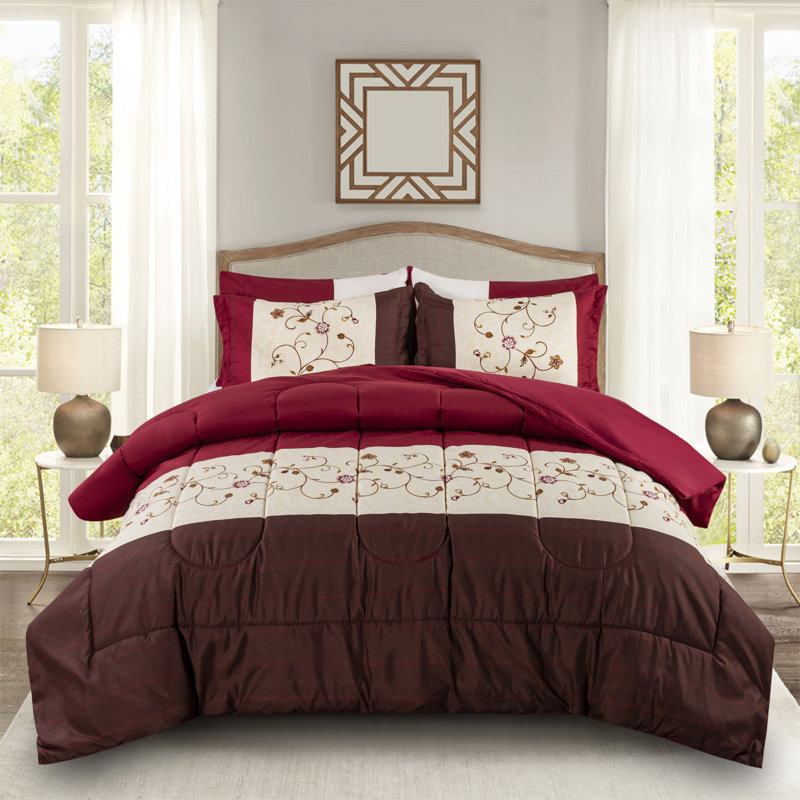 Full Burgundy and Brown Down Alternative Bed in a Bag Set