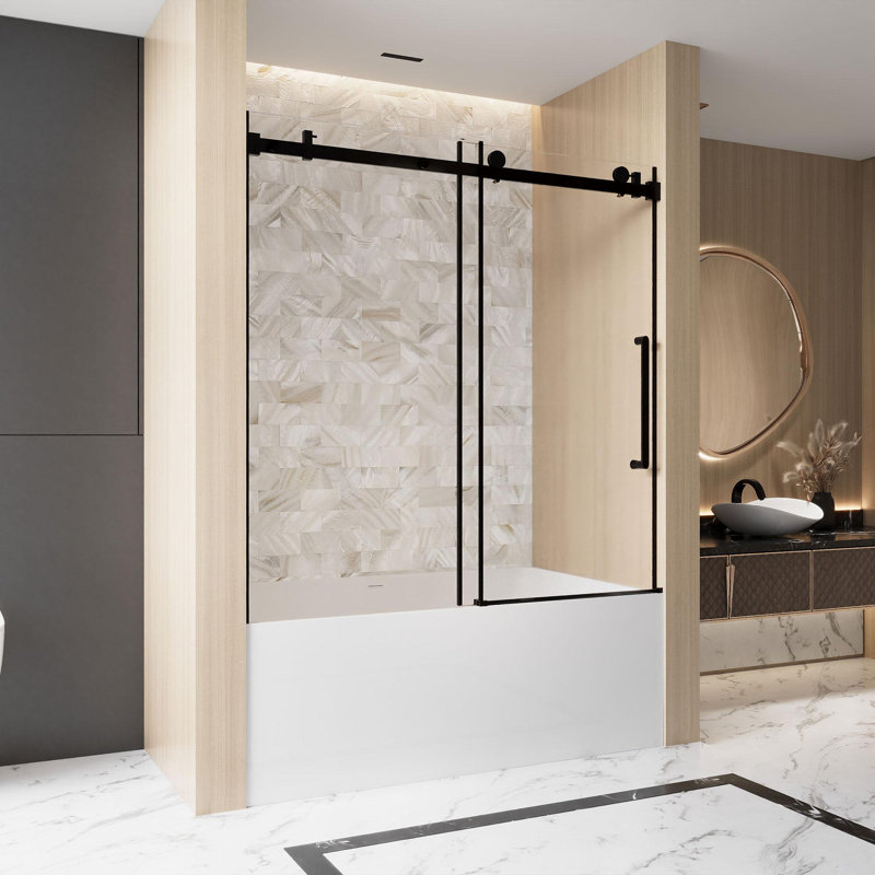 Porte de douche coulissante simple sans cadre, Noir mat
