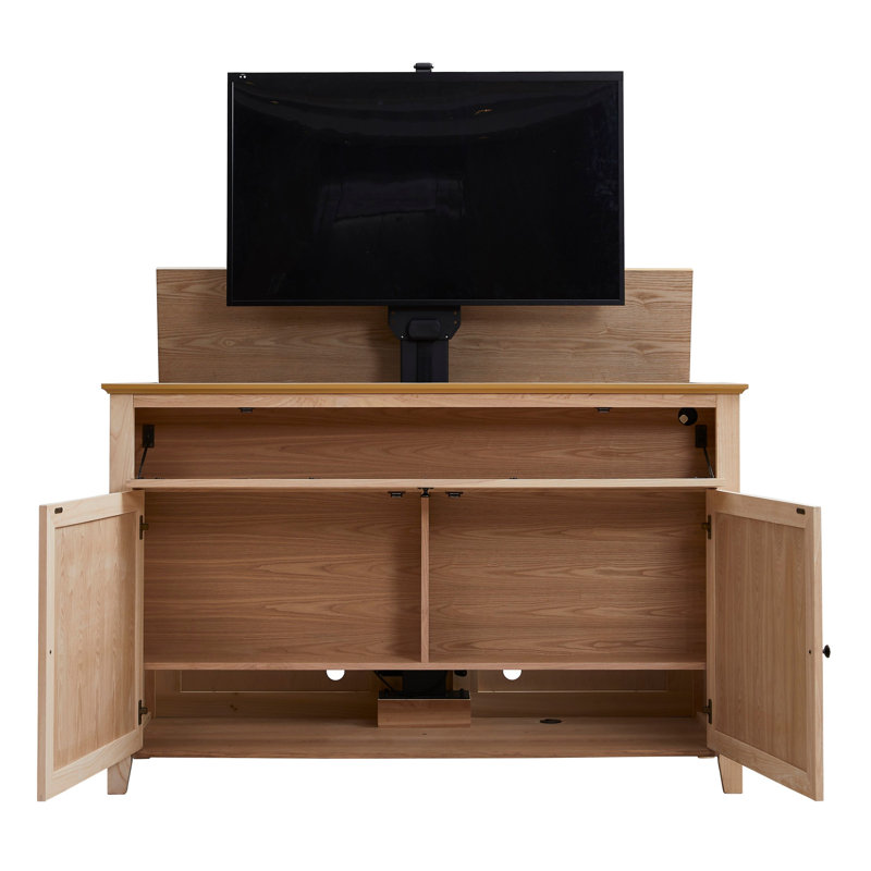 Rustic Brown Ash Wood TV Lift Cabinet for 65 Inch TVs