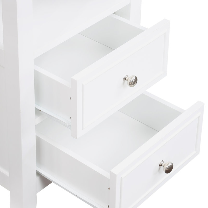 Table de bout à 2 tiroirs Ashrith 24 po avec port USB intégré, Blanc