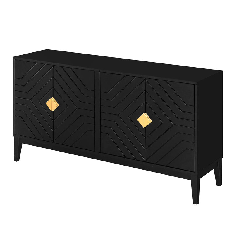 Black 4-Door Sideboard Cabinet For Living Area. Solid Rubber Wood & . Adjustable Shelves. Charming Gold Handles. Abundant Storage Room In And Dining Room. Made. Shelves 150Lbs Tabletop Load Support.