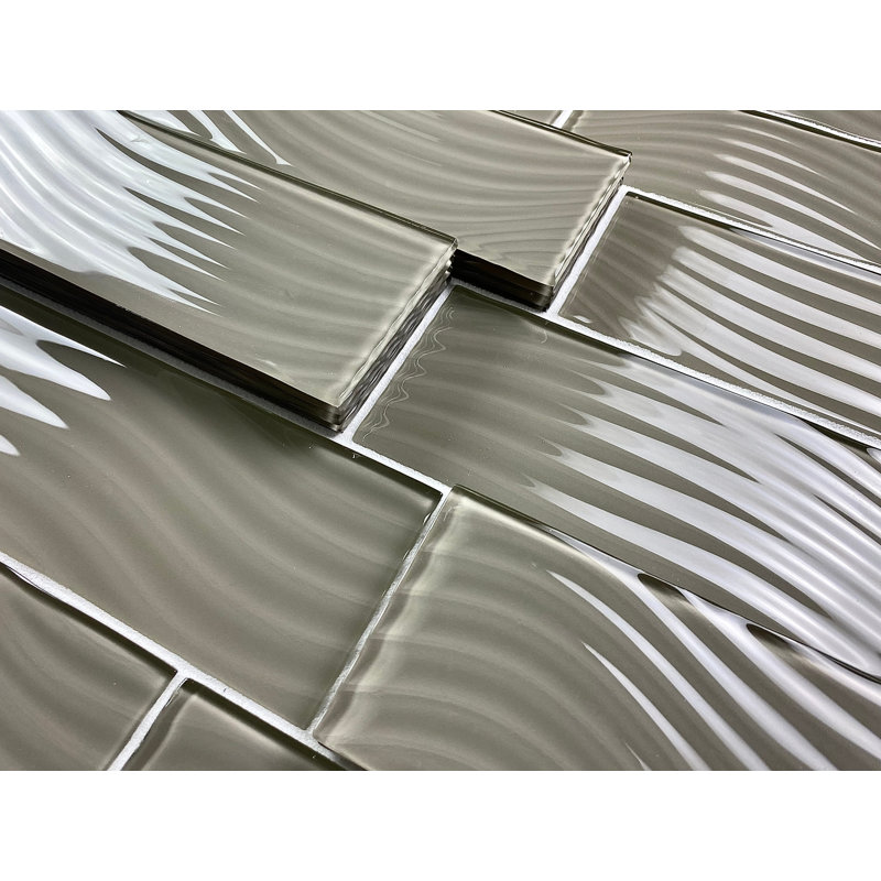Pacific 4 in. x 12 in. Textured Glass Straight Edge Subway Decorative Kitchen & Bathroom Wall Tile, Tawny