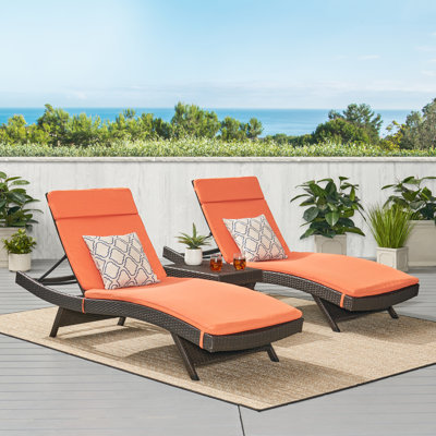 Hans Outdoor Wicker Chaise Lounge Set with Table , Cushion Included