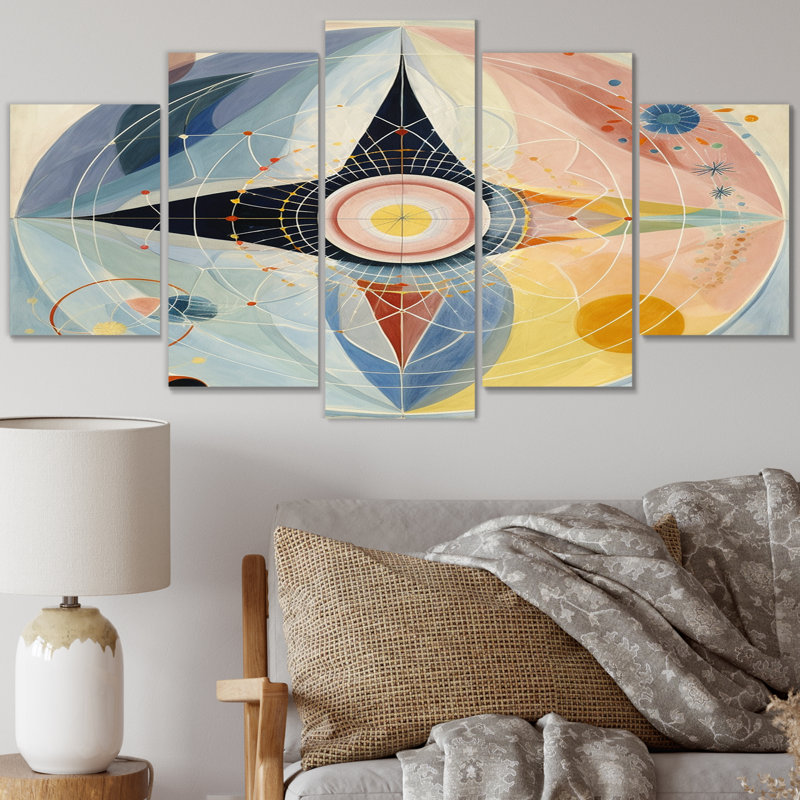 Universal Blossoming Pastel Harmony III - Décoration murale spirales abstraites - 5 panneaux