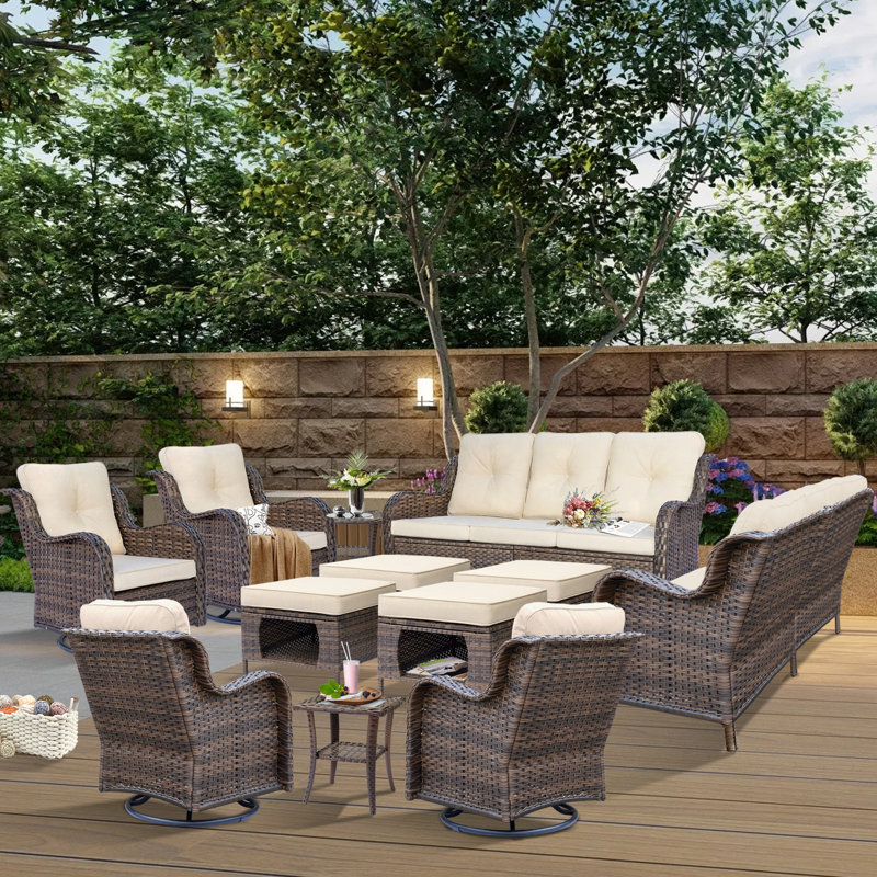 10 - Person Outdoor Seating Group With Cushions (set Of 12), Brown