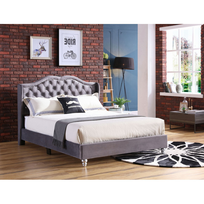 Stylish Transitional Upholstered Bed, Gray, Full