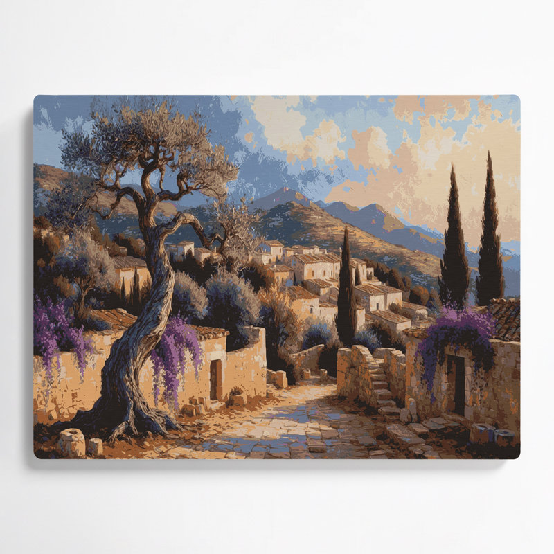 Art mural en métal brun avec villes chypriotes, H 20 po x l 24 po