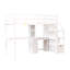 Lit mezzanine simple avec lit autonome, escalier de rangement, bureau, tablettes et tiroirs, blanc