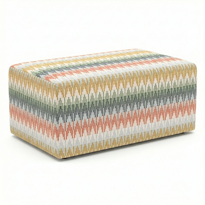 Berlin Gardens Lilly Hive 18X30x13 Rectangle Pouf, Green/Orange/Beige