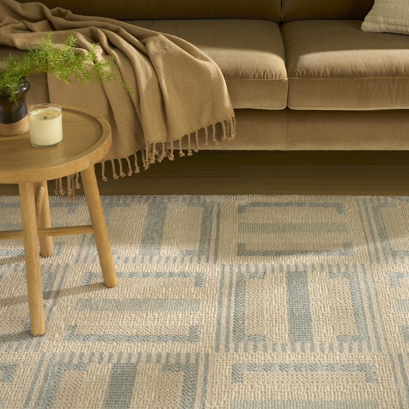 Alisah Geometric Machine Made Area Rug, Ivory Blue, Rectangle 152 x 213 cm