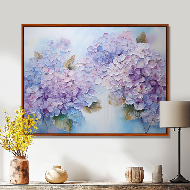 Fleurs d'hirangées mauves paradisiaques I - champ de fleurs, art mural, H 16 po x l 32 po x P 1 po, Cadre flottant brun