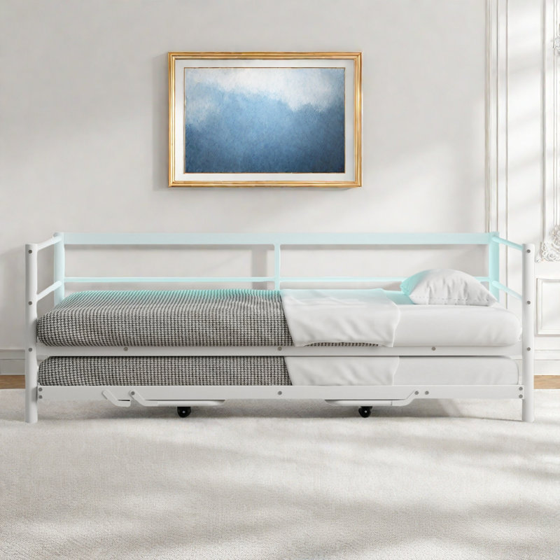 Metal Daybed With Led And Adjustable Trundle, White