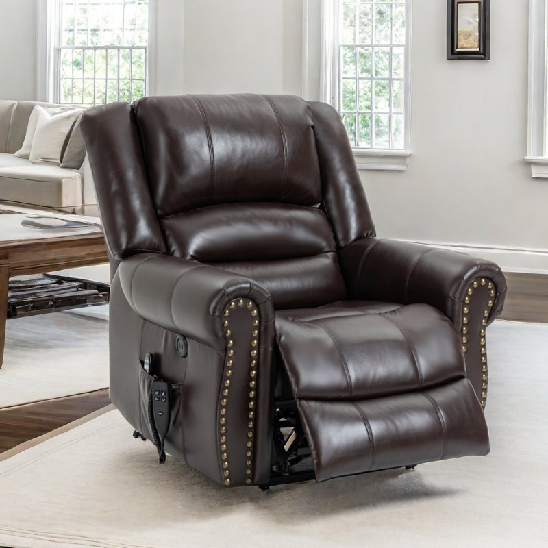 Aura 40" W Dual Motor Power Lift Recliner Infinite Position With Heat And Massage, Brown Breathing Leather