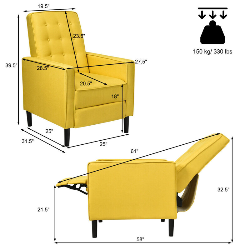 Fauteuil inclinable manuel Alaena, Mélange de lin jaune