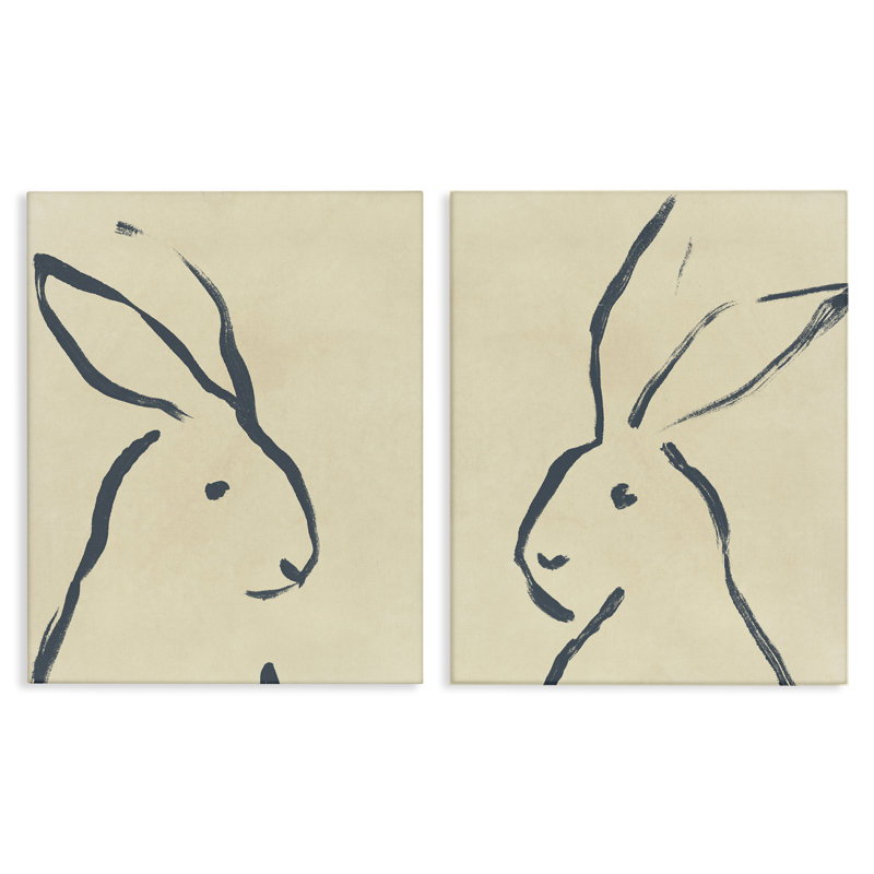 Minimalist Rabbit Line Portrait 2 PC Canvas Wall Art Set by June Erica Vess, 30" H x 24" W