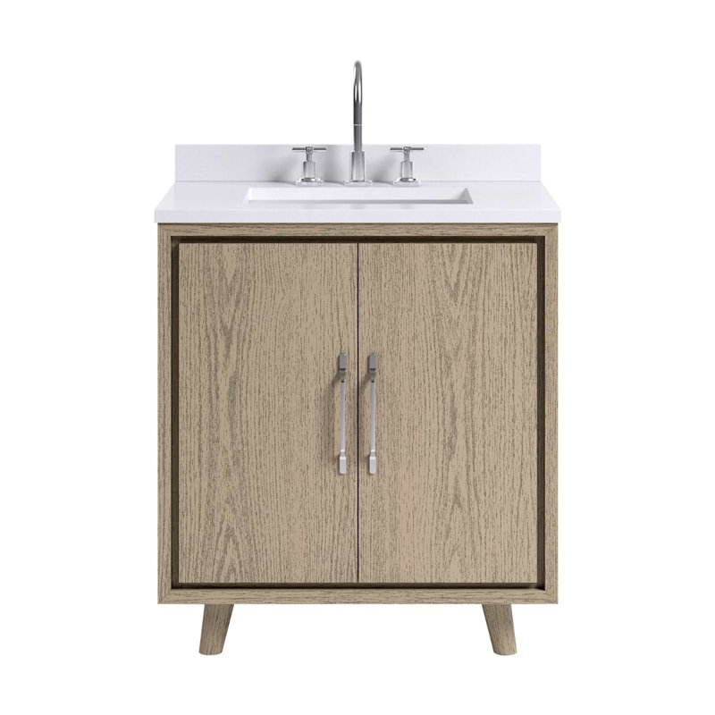 TileBar Studio Vanities Setton Greige Ash Single Vanity with White Quartz Top, 30" W