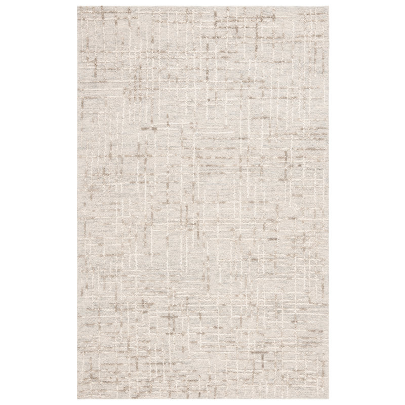 Tapis abstrait en laine / coton touffeté à la main Venesta en beige / gris / sauge, Rectangle 6 pi x 9 pi