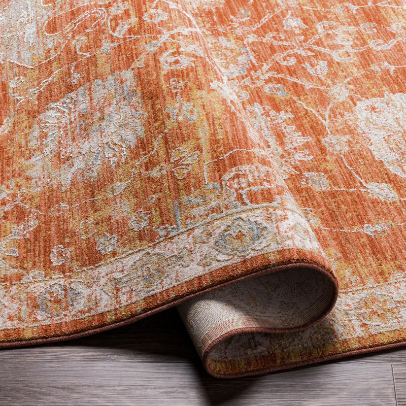 Tapis oriental orange brûlé Conlan, Tapis de couloir 2 pi 7 po x 10 pi