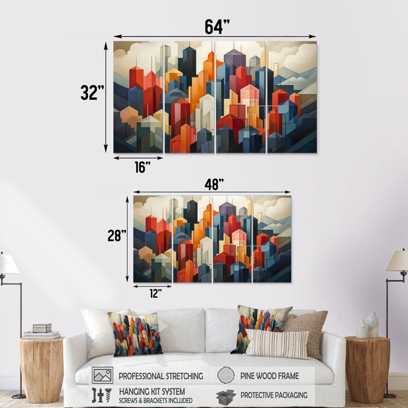 Cubic Los Angeles Skyline - ensemble de 4 décorations murales Los Angeles, H 28 po x l 48 po